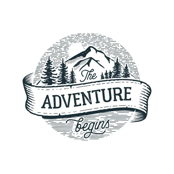 "The Adventure Begins Circle White". Векторная иллюстрация . — стоковый вектор