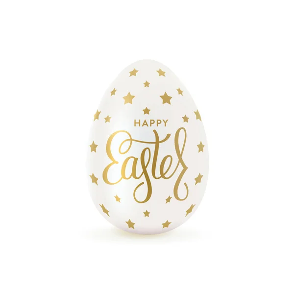 Weiße Eier glücklich Ostern Schriftzug Vektor Illustration — Stockvektor