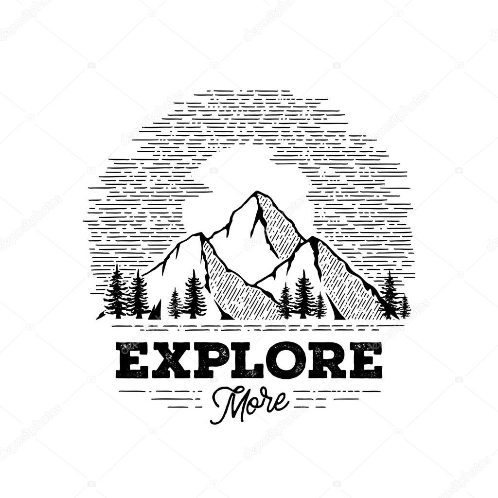 Explore More Mountains Circle White Vector illustration