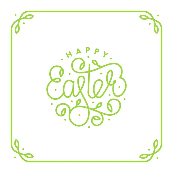 Feliz Pascua marco contorno letras verde blanco — Vector de stock