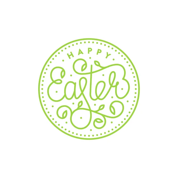 Feliz Pascua círculo contorno letras verde blanco — Vector de stock