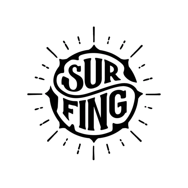 Surfkreis Schriftzug mit Strahlen weiße Vektorillustration — Stockvektor