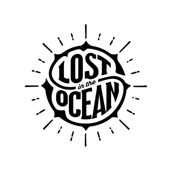 Lost in the Ocean circle with rays — Stock Vector