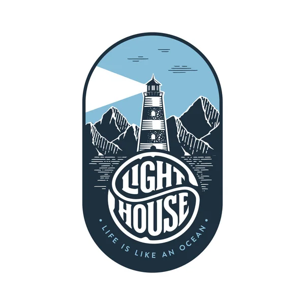 Lighthouse circle lettering oval blue Vector illustration. — Stock Vector