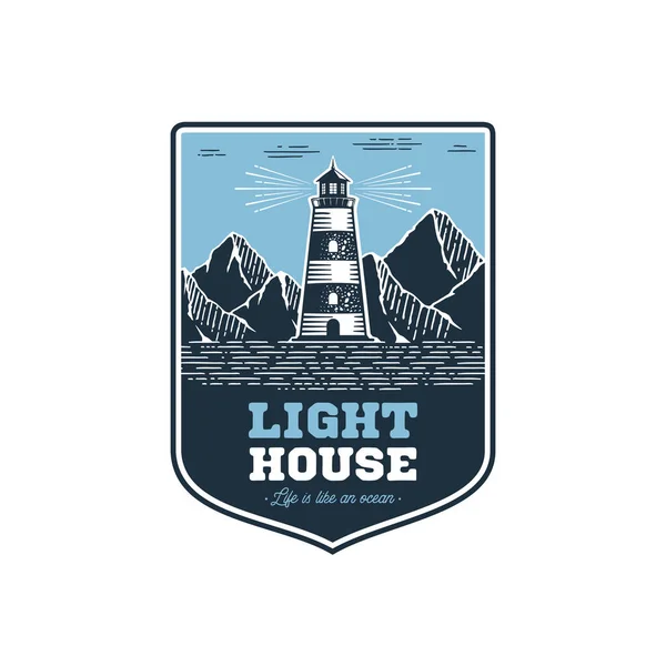 Lighthouse badge on dark blue Vector illustration. — Stock Vector