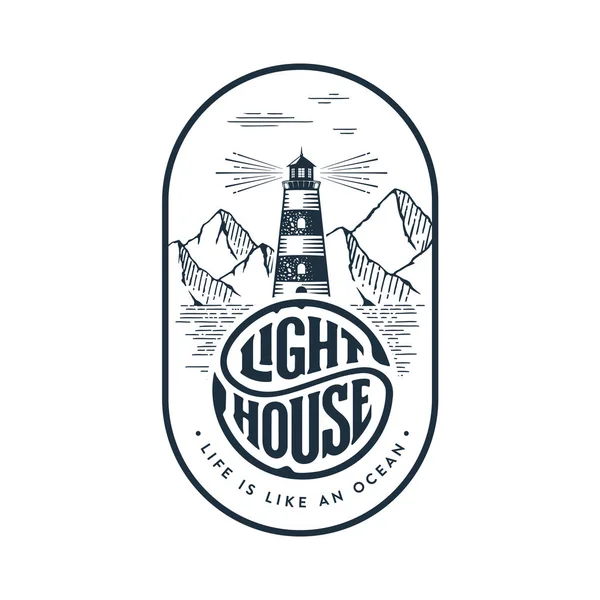 Lighthouse circle lettering oval gray Vector illustration. — Stock Vector