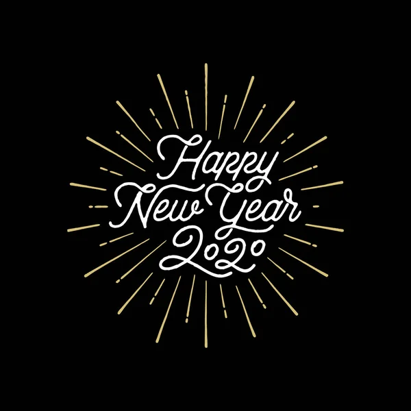 Feliz Año Nuevo. Vector negro de oro Holiday 2020 — Vector de stock