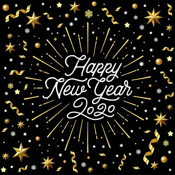 Feliz Año Nuevo Estrella 2020 ronda negro Vector ilustración . — Vector de stock