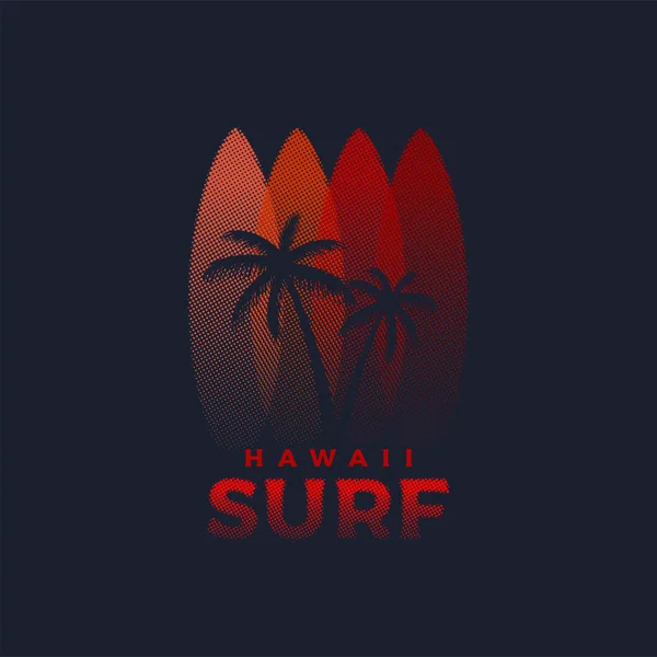 Hawaii Surf Blau rot Surfboasd schwarz Vektor-Illustration — Stockvektor