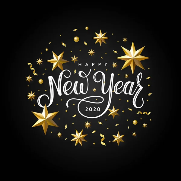 Feliz Año Nuevo 2020 Estrella de Oro Negro Vector Ilustración — Vector de stock