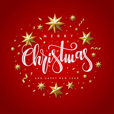 Noel 2020 Yıldız Konfeti Altın Kırmızı Vektör illüstrasyon