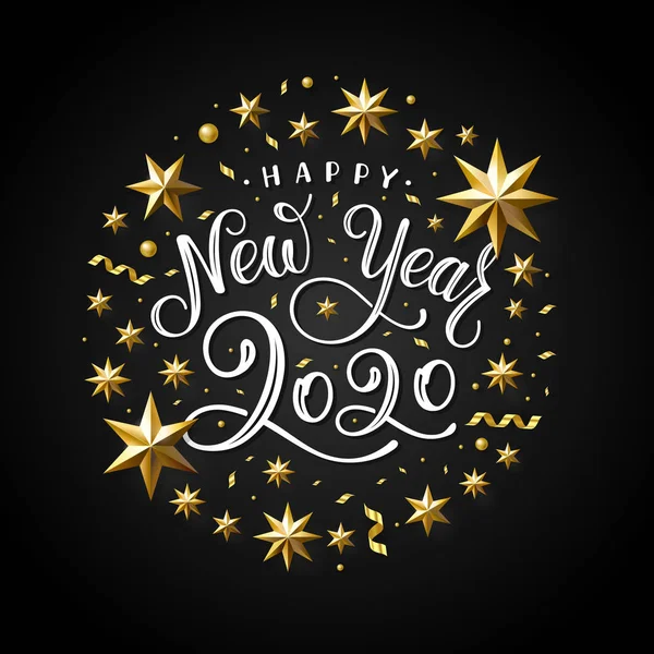 Feliz Año Nuevo 2020 Golden Star Black Vector Illustration — Vector de stock