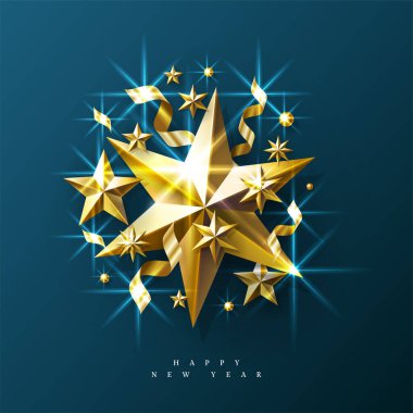 Mutlu yıllar Büyük Altın Yıldız Vektör İllüstrasyonu