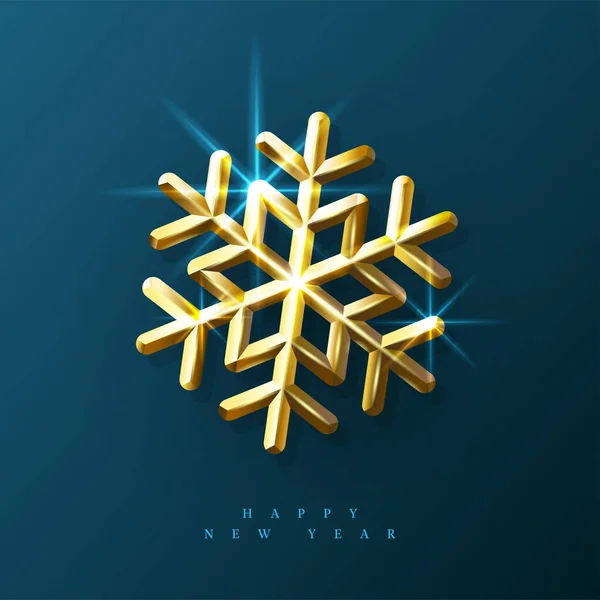 Año Nuevo gran copo de nieve de oro en azul Vector ilustración — Vector de stock