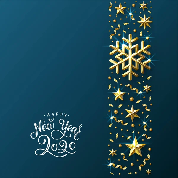 Feliz Año Nuevo 2020 Golden Strip Blue Vector Illustration — Vector de stock