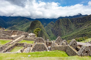 Peru 'daki Machu Picchu binalarının manzarası. Yakın plan.