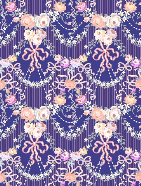 Rosas arco violeta guirnalda Vector patrón sin costura — Archivo Imágenes Vectoriales