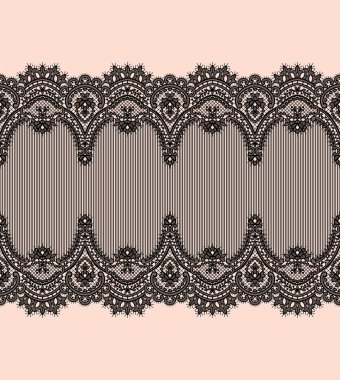Siyah dantel vektör desen. Yatay Şerit. Kenarlık.