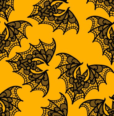 Bat. Seamless pattern. Black Lace  pattern. Yellow background. clipart