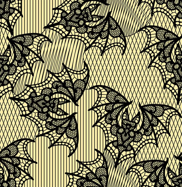 Vleermuis. Naadloze patroon. Black Lace patroon. Gele achtergrond. — Stockvector