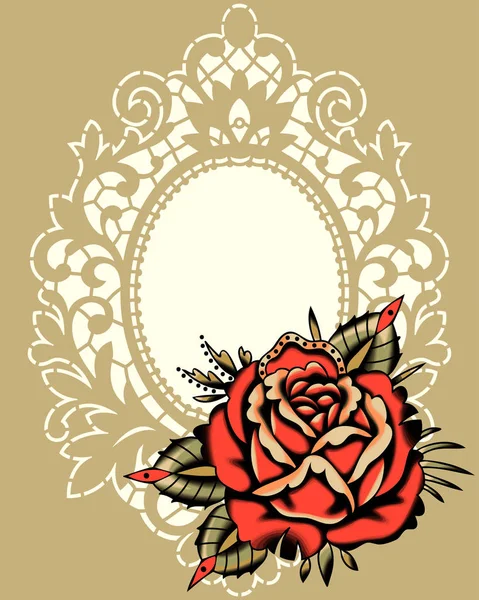 Cadre en dentelle beige rose rouge — Image vectorielle