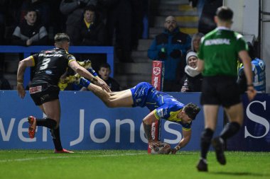 Warrington Wolves 'tan Matty Ashton, 1 Mart 202' de İngiltere 'nin Warrington kentinde oynanan Betfred Süper Lig 3. tur karşılaşmasında Warrington Wolves Castleford Tigers' a karşı oynuyor.