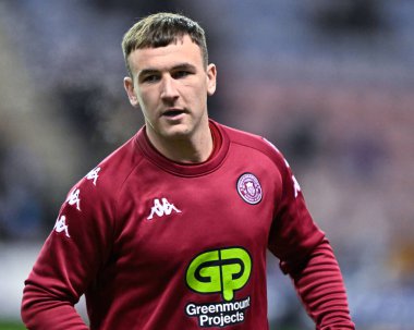 Wigan Warriors 'dan Harry Smith, maç öncesi ısınma maçında, 3. Betfred Süper Ligi karşılaşmasında Wigan Warriors, Huddersfield Giants' a karşı DW Stadyumu, Wigan, Birleşik Krallık, 1 Mart 202