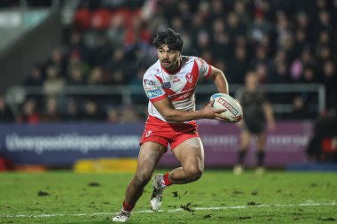St. Helens takımından James Bell, 3. Betfred Süper Lig karşılaşmasında St Helens - Leigh Leopards maçında 1 Mart 202 'de St Helens Stadyumu' nda maç yapıyor.