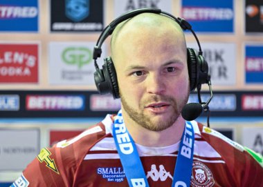 Wigan Warriors 'dan Liam Marshall, 1 Mart 202' de Wigan Stadyumu, Wigan, Birleşik Krallık 'ta oynanan Betfred Süper Lig 3. Raundda Wigan Warriors - Huddersfield Giants maçında mülakata alındı.