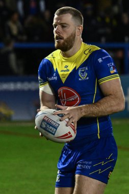 Warrington Wolves takımından Lachlan Fitzgibbon, 1 Mart 202 'de Warrington' daki Halliwell Jones Stadyumu 'nda oynanan Betfred Süper Lig 3. tur karşılaşmasında ısınma turunda Warrington Wolves Castleford Tigers' a karşı.
