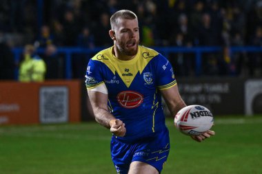 Warrington Wolves takımından Lachlan Fitzgibbon, 1 Mart 202 'de Warrington' daki Halliwell Jones Stadyumu 'nda oynanan Betfred Süper Lig 3. tur karşılaşmasında ısınma turunda Warrington Wolves Castleford Tigers' a karşı.