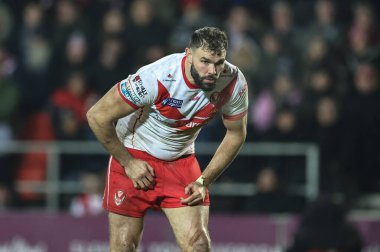 St. Helens 'den Alex Walmsley 3. Betfred Süper Lig karşılaşmasında St Helens - Leigh Leopards maçında St Helens, St Helens Stadyumu, 1 Mart 202
