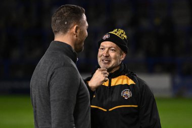 Sam Burgess Warrington Wolves baş antrenörü ve Danny McGuire Betfred Süper Lig 3. raundunda Warrington Wolves Castleford Tigers 'a karşı Halliwell Jones Stadyumu, Warrington, 1 Mart 202