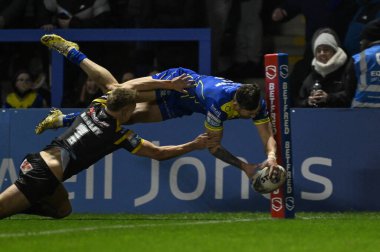 Warrington Wolves 'tan Matty Ashton, 1 Mart 202' de İngiltere 'nin Warrington kentinde oynanan Betfred Süper Lig 3. tur karşılaşmasında Warrington Wolves Castleford Tigers' a karşı oynuyor.