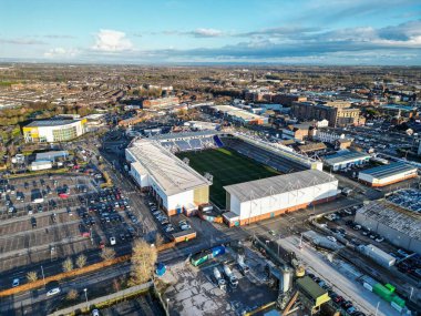 Halliwell Jones Stadyumu 'nun, Warrington Kurtları' nın evindeki hava görüntüsü bugün yapılacak Betfred Süper Lig 3. tur karşılaşması öncesinde Warrington Wolves Castleford Tigers 'a karşı Halliwell Jones Stadyumu, Warrington, 1 Mart 202
