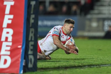 St. Helens 'ten Tommy Makinson, 1 Mart 202' de St Helens - Leopards maçında Betfred Süper Lig Turu 'nda 50 yarda tek başına denemede bulundu.