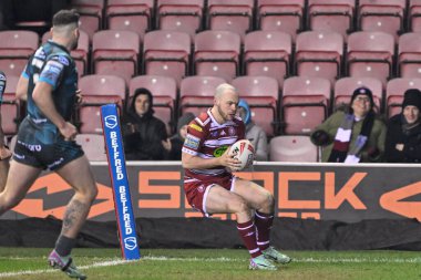 Wigan Warriors 'dan Liam Marshall, 1 Mart 202' de Wigan, İngiltere 'deki Wigan Stadyumu' nda oynanan Betfred Süper Lig 3. Raundda Wigan Warriors - Huddersfield Giants maçında maçın ikinci maçına çıkıyor.