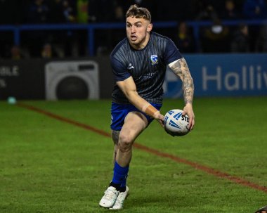 Warrington Wolves 'tan Sam Powell, Betfred Süper Lig 3. tur karşılaşmasında ısınma turunda Warrington Wolves Castleford Tigers' a karşı Halliwell Jones Stadyumu, Warrington, 1 Mart 202
