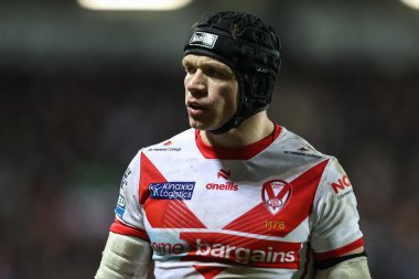St. Helens 'ten Jonny Lomax 3. Betfred Süper Lig Turu' nda St Helens - Leigh Leopards maçı sırasında St Helens Stadyumu, St Helens, İngiltere, 1 Mart 202