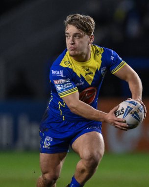 Warrington Wolves 'tan Leon Hayes 3. Betfred Süper Lig karşılaşmasında Warrington Wolves Castleford Tigers' a karşı Halliwell Jones Stadyumu, Warrington, İngiltere, 1 Mart 202