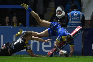 Warrington Wolves 'tan Matty Ashton, 1 Mart 202' de İngiltere 'nin Warrington kentinde oynanan Betfred Süper Lig 3. tur karşılaşmasında Warrington Wolves Castleford Tigers' a karşı oynuyor.