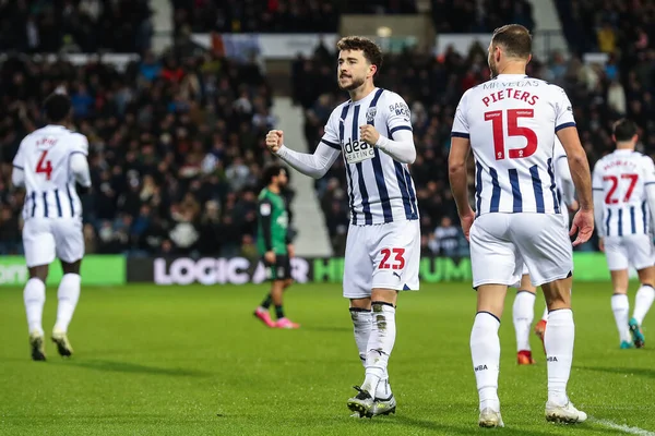 Mikey Johnston West Bromwich Albion Comemora Seu Gol Para Torná — Fotografia de Stock