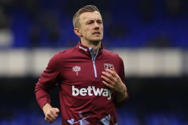 James Ward-Prowse of West Ham United during the warm-up ahead of the Premier League match Everton vs West Ham United at Goodison Park, Liverpool, United Kingdom, 2nd March 202 clipart