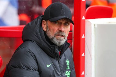 Liverpool Premier Lig maçında Jrgen Klopp teknik direktörü Nottingham Forest Liverpool 'a karşı City Ground, Nottingham, 2 Mart 2024