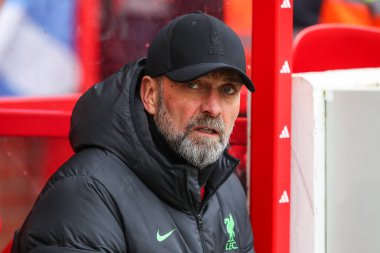 Liverpool Premier Lig maçında Jrgen Klopp teknik direktörü Nottingham Forest Liverpool 'a karşı City Ground, Nottingham, 2 Mart 2024