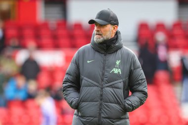 Liverpool 'un Liverpool teknik direktörü Jrgen Klopp Premier League karşılaşması öncesi ısınma sırasında Nottingham Forest Liverpool' a karşı City Ground, Nottingham, İngiltere, 2 Mart 2024