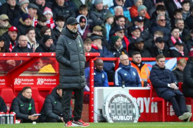 Liverpool Premier Lig maçında Jrgen Klopp teknik direktörü Nottingham Forest Liverpool 'a karşı City Ground, Nottingham, 2 Mart 2024