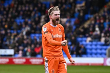 Hayden Coulson of Blackpool celebrates his goal to make it 0-2 during the Sky Bet League 1 match Shrewsbury Town vs Blackpool at Croud Meadow, Shrewsbury, United Kingdom, 2nd March 202 clipart