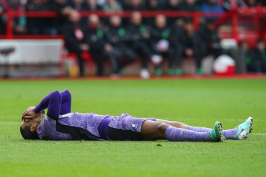 Virgil van Dijk of Liverpool goes down injured during the Premier League match Nottingham Forest vs Liverpool at City Ground, Nottingham, United Kingdom, 2nd March 202 clipart