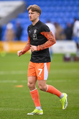 Blackpool 'dan George Byers 2 Mart 202' de Croud Meadow, Shrewsbury, İngiltere 'de oynanan Sky Bet Ligi 1 maçı öncesinde oynanan ısınma maçında